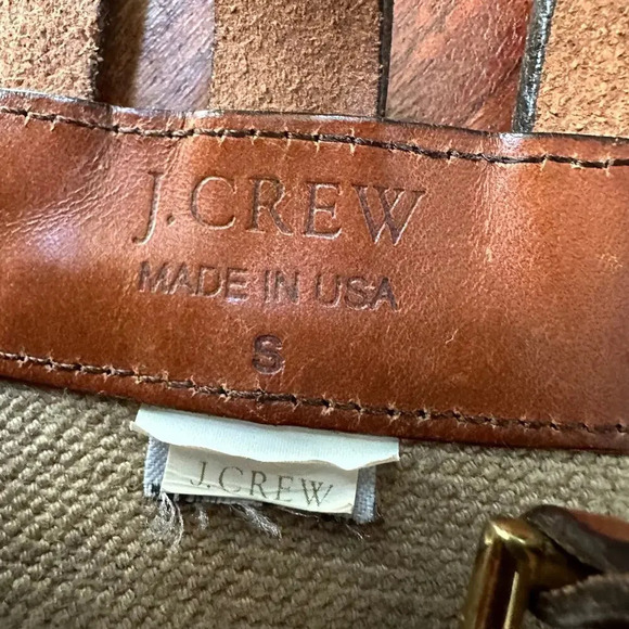 J. Crew Size S Brown Tan Leather 3 Triple Buckle Belt Snap Closure - Picture 3 of 4